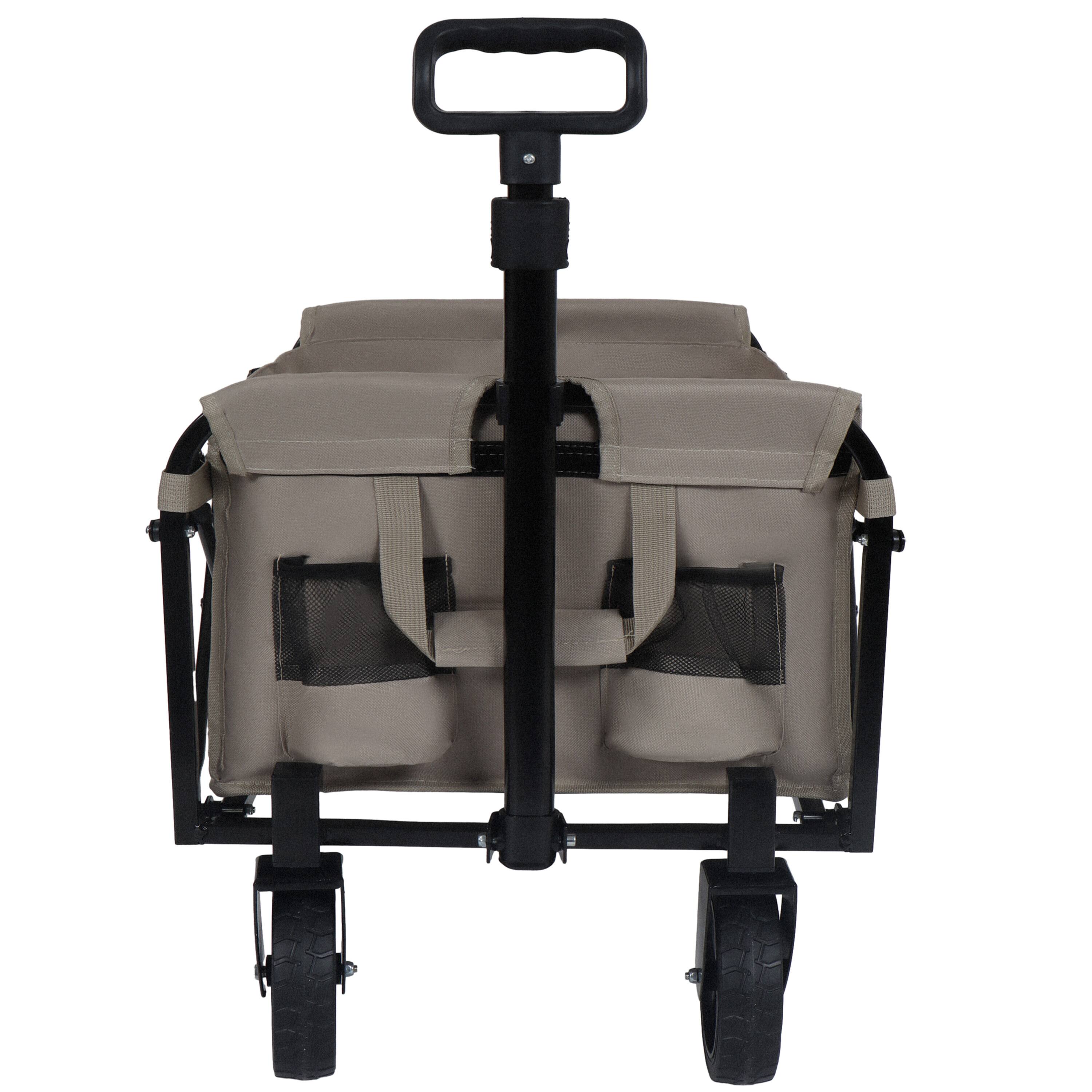 Back. Mondawe - Expandable Dual-Layer Wagon Utility Carts w/ 225LBS Capacity, 360° All-Terrain Wheels - Beige.