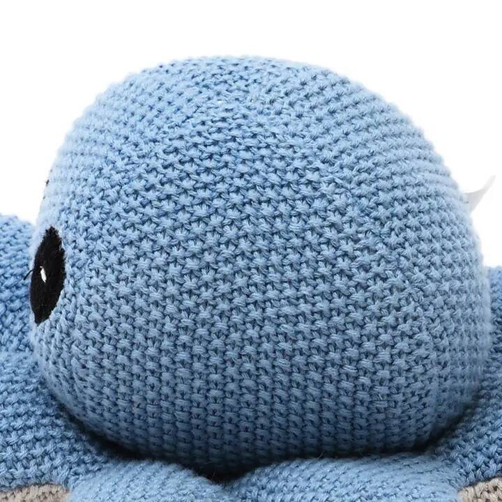 Alt View 1. Siljoy - Knitted Baby Blue Octopus Teether Toy, 17x8 cm, 100% Cotton Filling, Polyester, Safe for Infants - Blue.