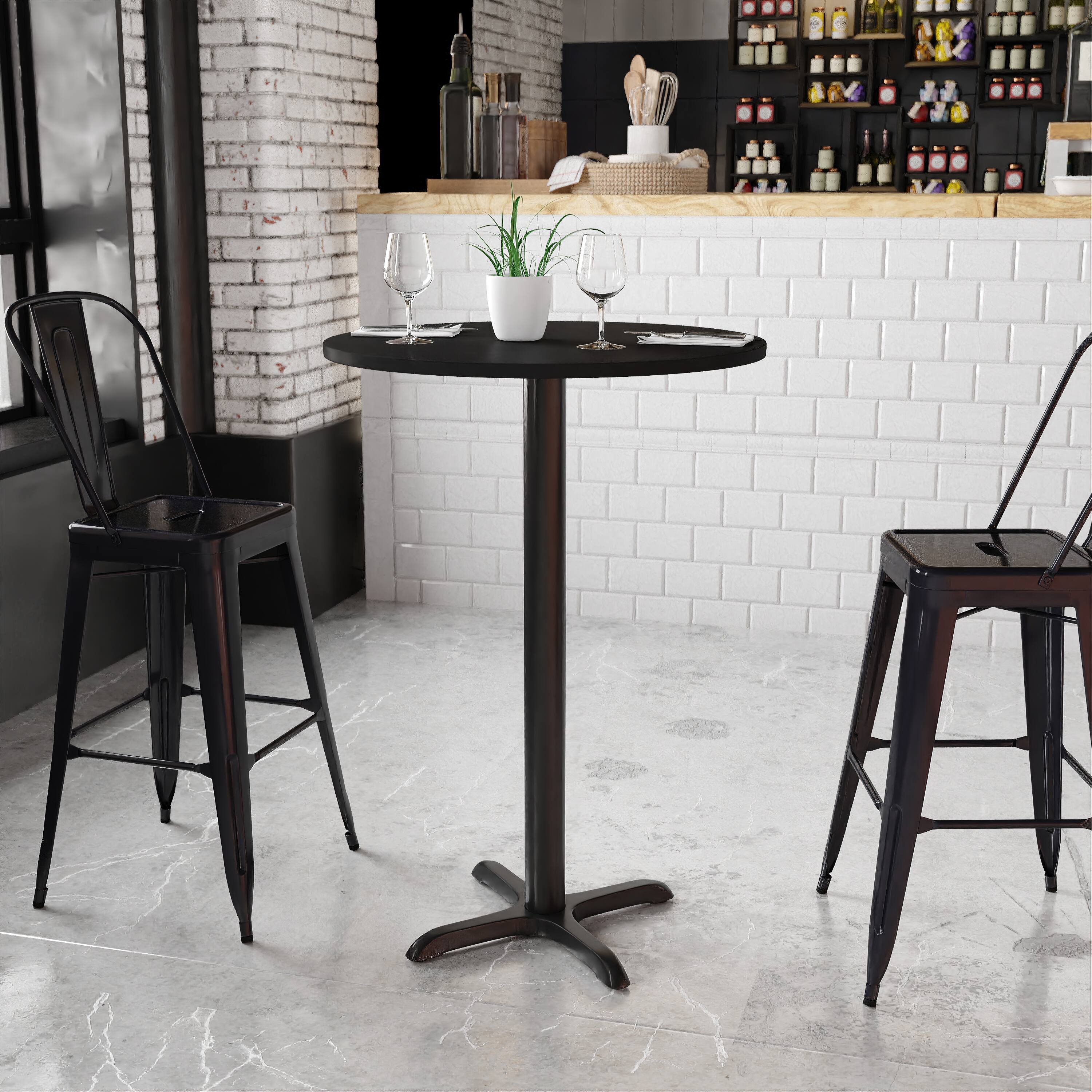Alt View 1. Emma + Oliver - 30" Round Laminate Table Top with 22"x22" Bar Height Table Base - Black.