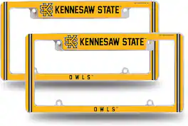 Rico Industries - Kennesaw State NCAA Owls (Set of 2) Chrome Metal License Plate Frames with Bold Full Frame Design - Multi