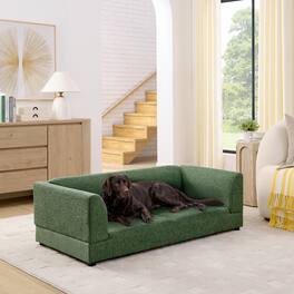 JUJABU - Comfortable Oversized Pet Sofa for Medium/Large Dogs with Backrest, Armrests & Soft Cushion - Green