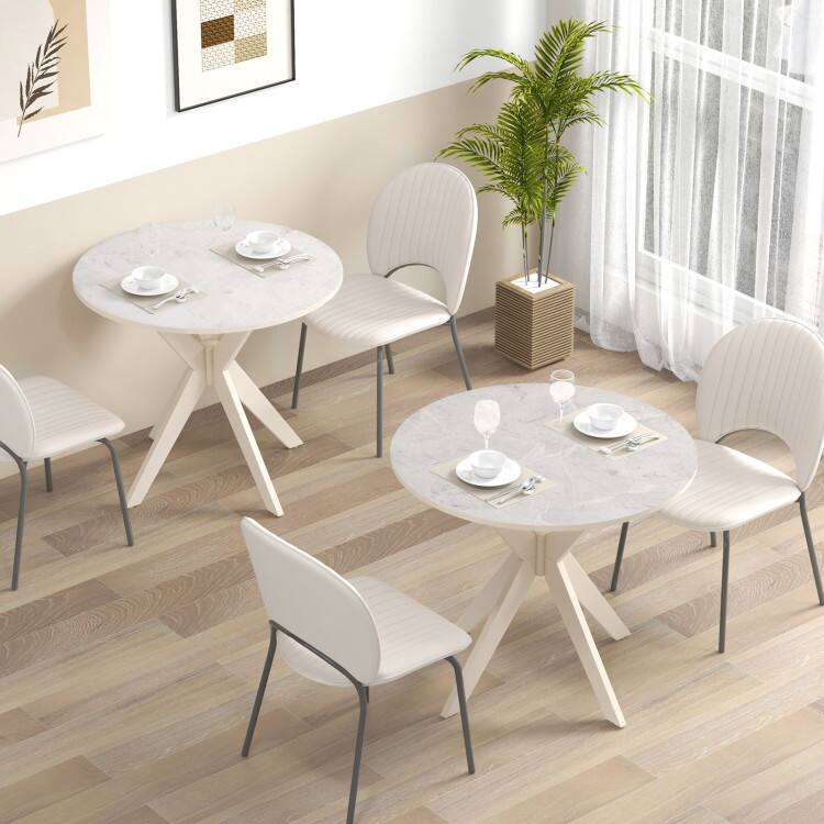 Left. SlickBlue - Mid-Century Modern Kitchen Table with Faux Marble Top and Rubber Wood Legs - White.