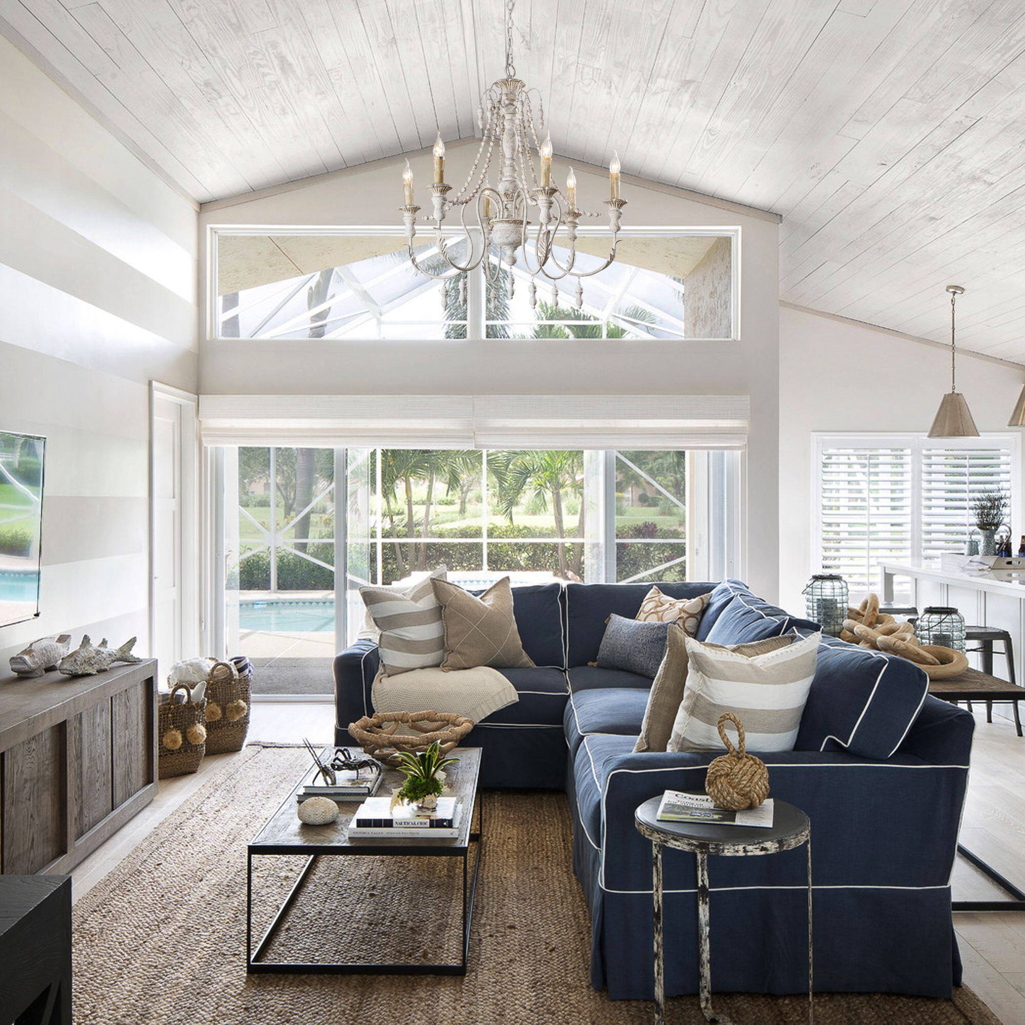 Angle. Parrot Uncle - 29.5 in. 6-Light Gray Wood Beads Empire Chandelier - Gray.