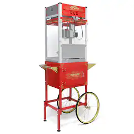 BEARSOLIM - Popcorn Machine with Cart: This cart includes bicycle-style wheels and a cabinet with storage space for popcorn - Red