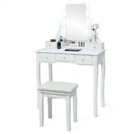Costway - Vanity Dressing Table Set w/Removable Box &10 Dimmable Bulbs Touch Switch - White