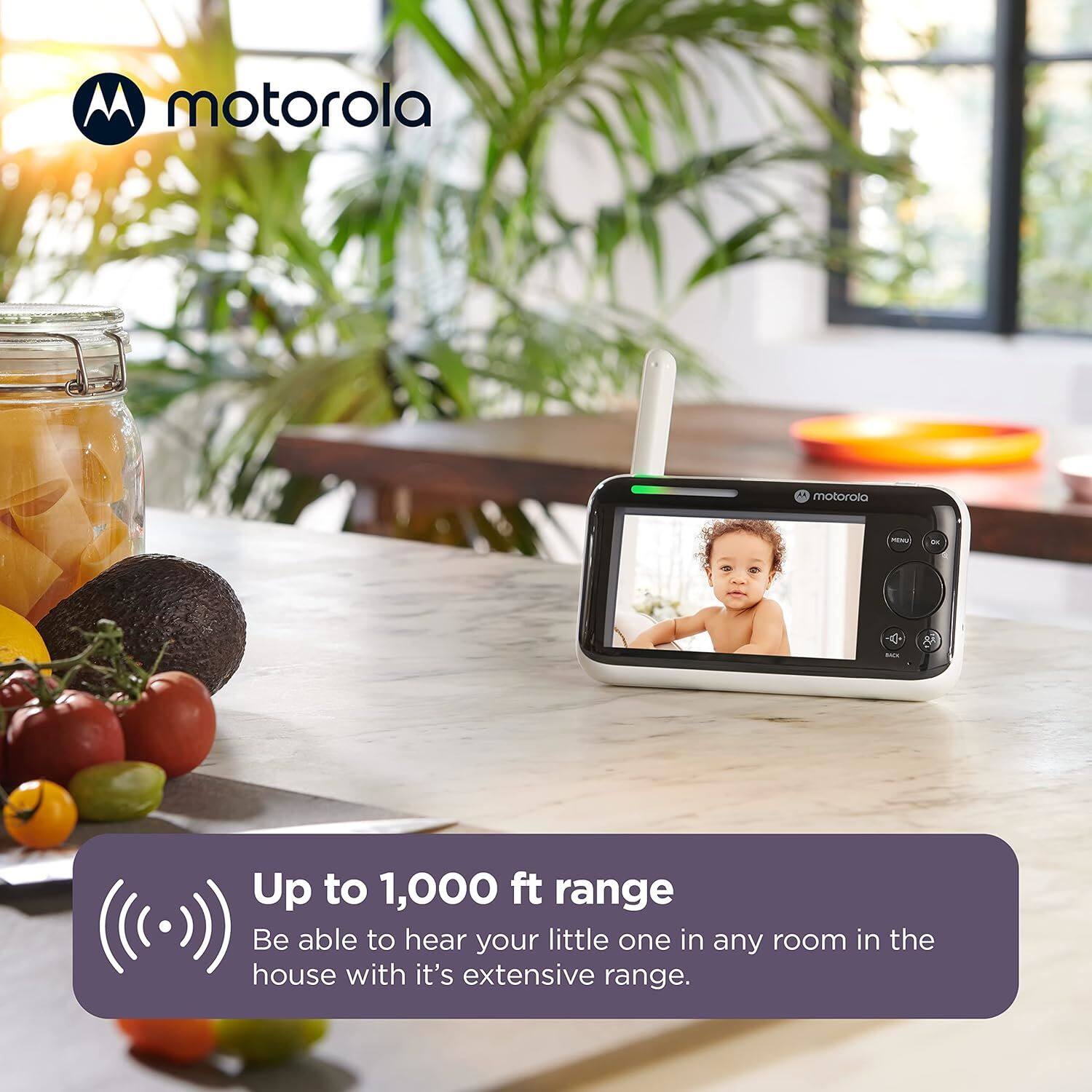 Motorola

Up to 1,000 ft range  
Be able to hear your little one in any room in the house with it's extensive range.