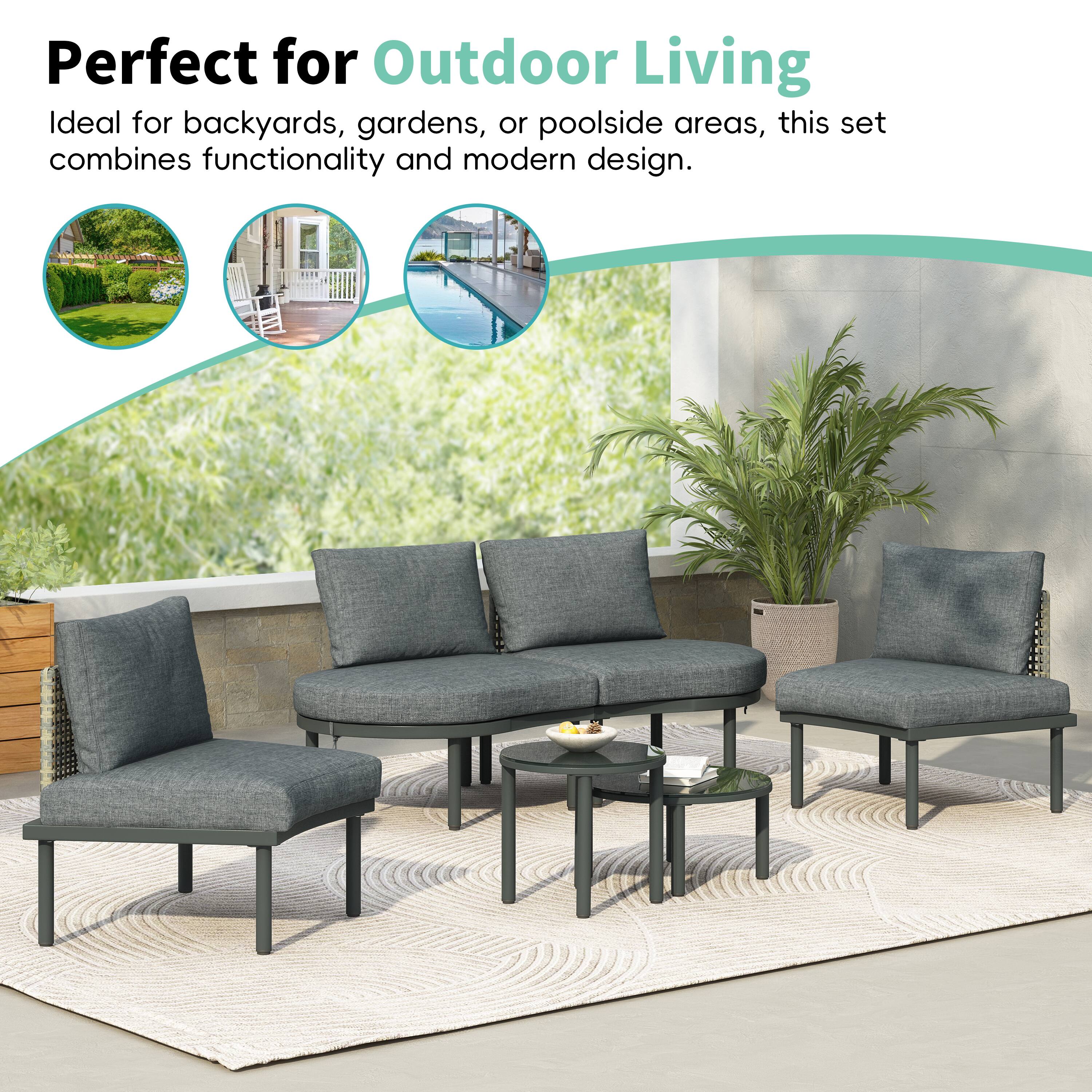 Perfect for Outdoor Living
Ideal for backyards, gardens, or poolside areas, this set combines functionality and modern design.
