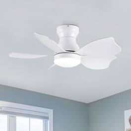Sofucor - 30'' Modern Small Flush Mount Ceiling Fan with Light and Remote Reversible Curved Blades 3CCT Dimmable Light for Bedroom - White