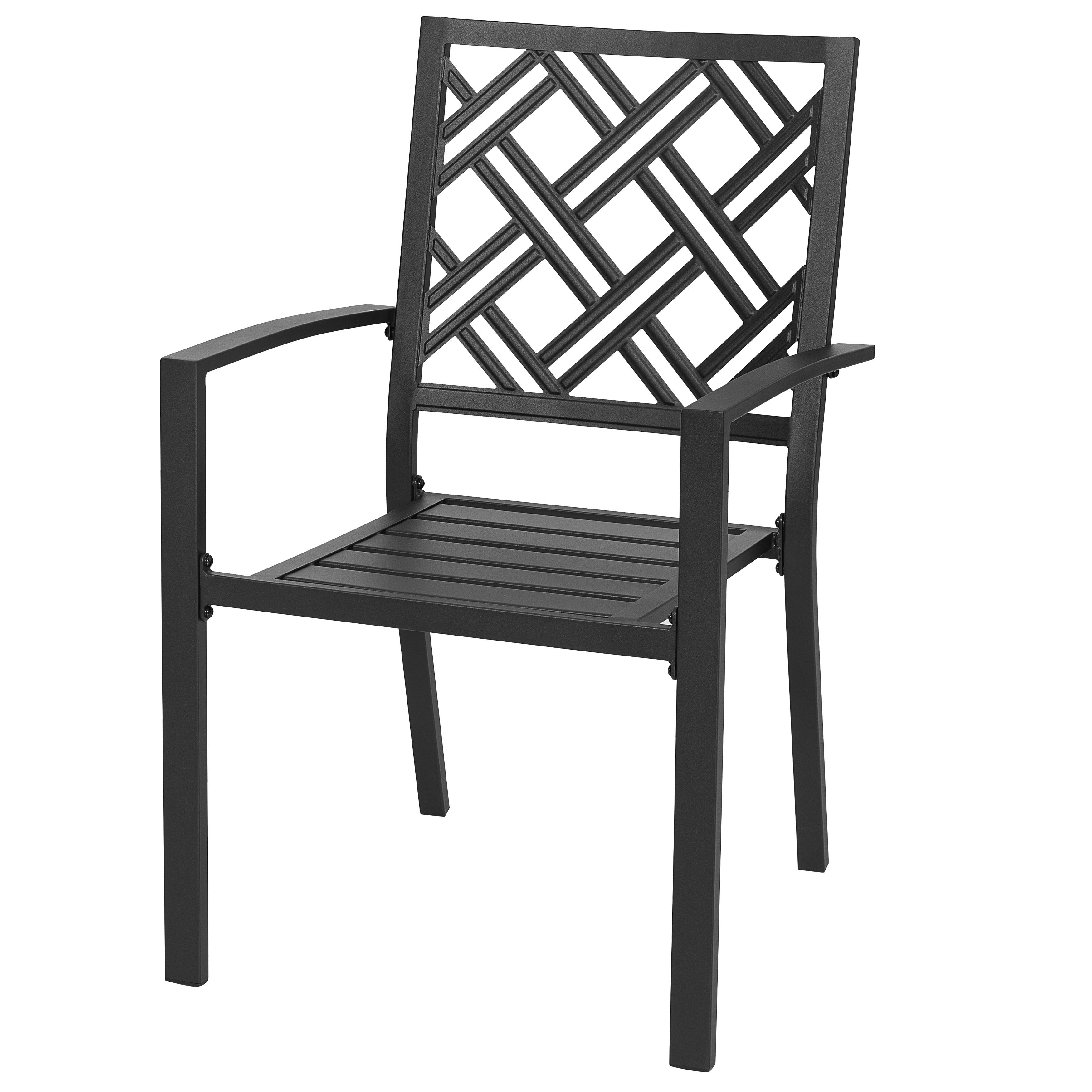 Alt View 7. Nuu Garden - Patio 2-Piece Iron Dining Chairs with Slatted Seat and Stackable Design - Black.