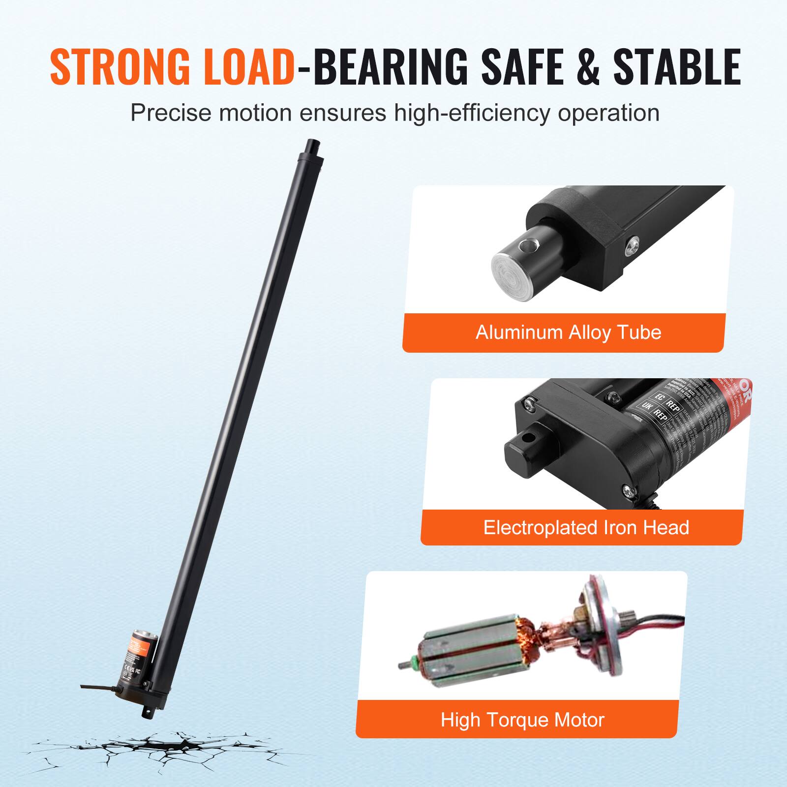 STRONG LOAD-BEARING SAFE & STABLE  
Precise motion ensures high-efficiency operation  
Aluminum Alloy Tube  
Electroplated Iron Head  
High Torque Motor