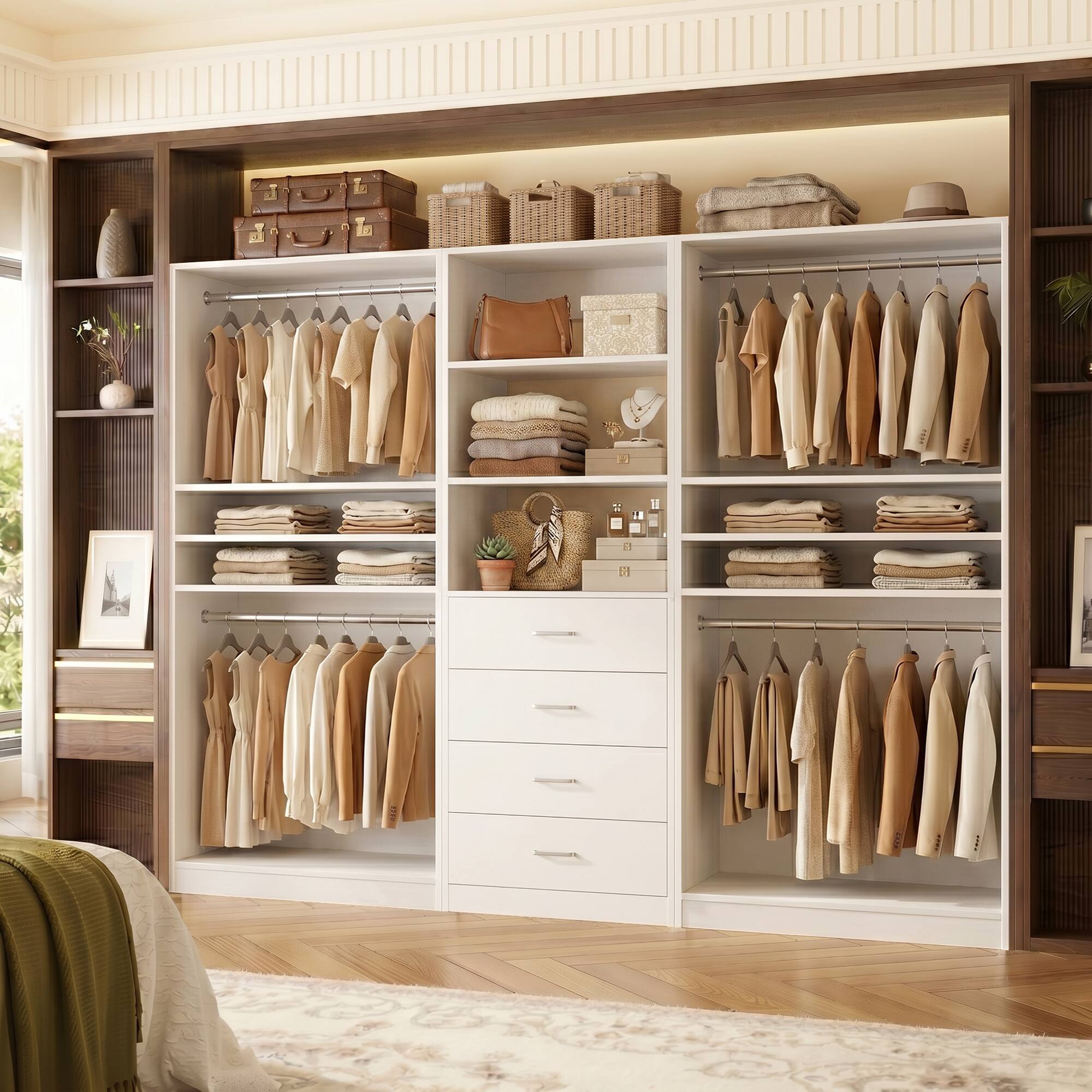 Alt View 2. Aheaplus - 57.3'' W 2-Piece Closet Organizer System with Drawers and Hanging Rods - White.