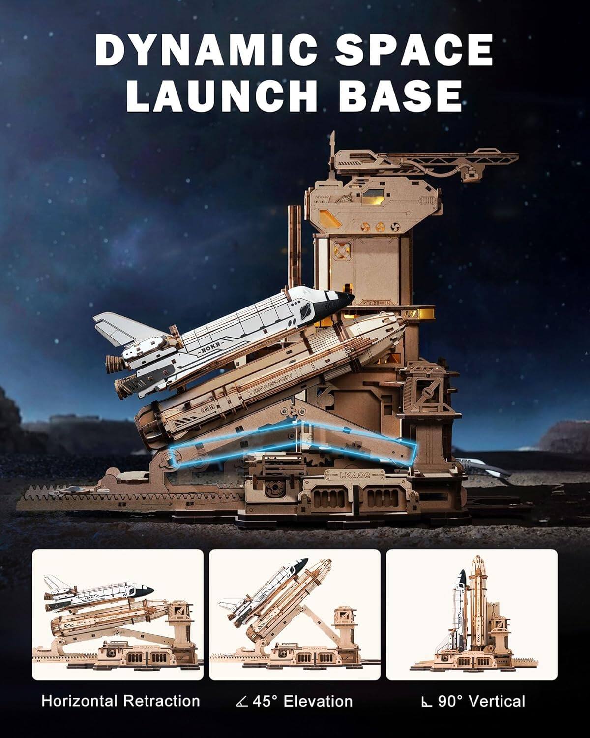 DYNAMIC SPACE LAUNCH BASE

Horizontal Retraction  
45° Elevation  
90° Vertical