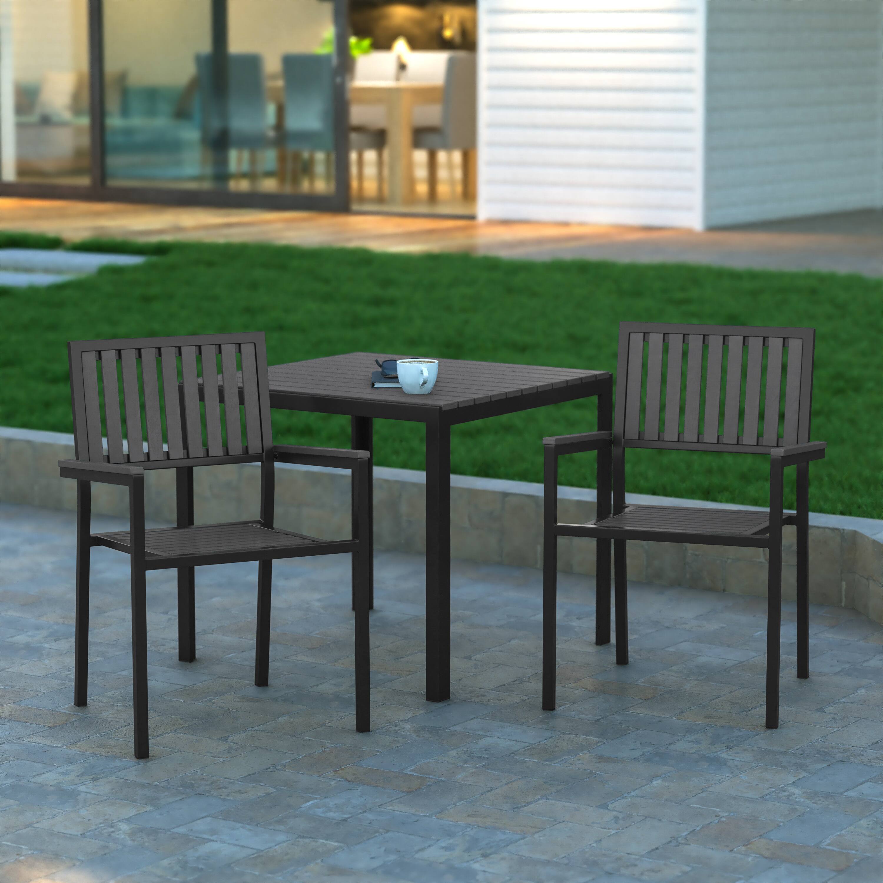 Alt View 2. Emma + Oliver - Black Metal Stack Chair with Arms & Slatted Polyresin Seat and Back - Black.