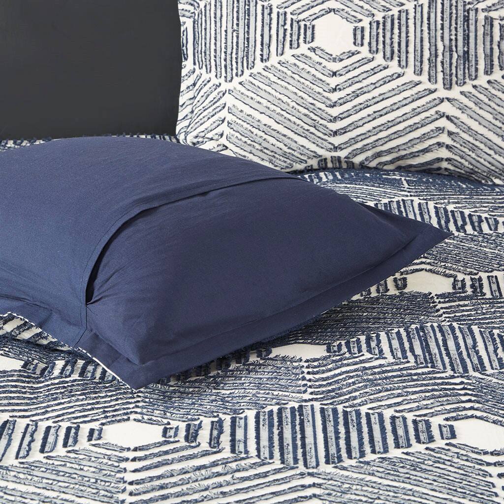 Alt View 3. Gracie Mills - Gracie Mills Anibal Shabby Chic Cotton Jacquard Duvet Cover Set - Navy.