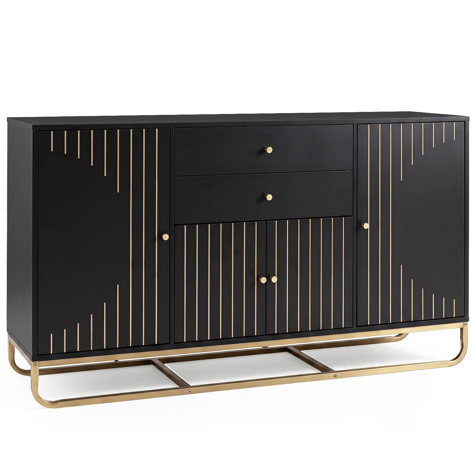 Alt View 9. Costway - Costway Buffet Sideboard Cabinet with 2 Drawers Geometric Design 5-Level Adjustable Shelves - Black.