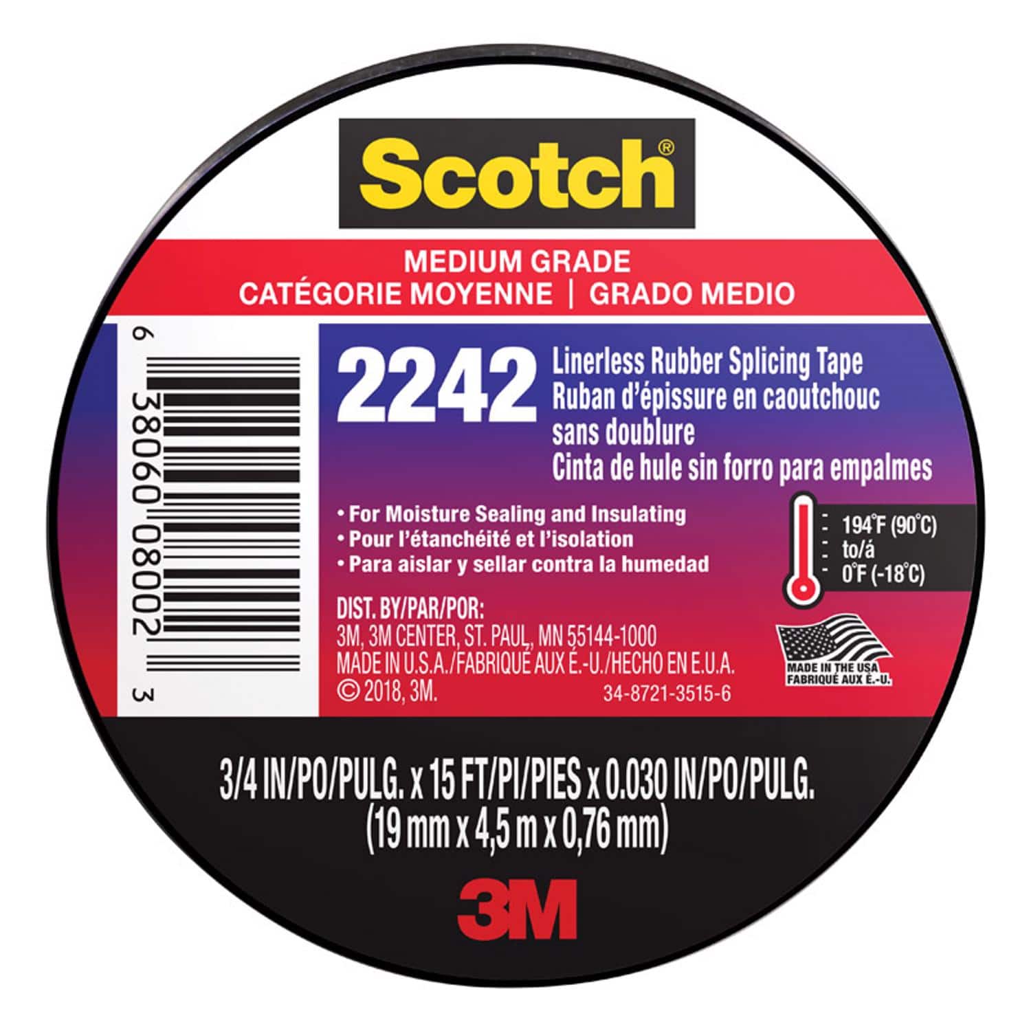 Scotch - 3/4 in. W X 15 ft. L Black Rubber Splicing Tape