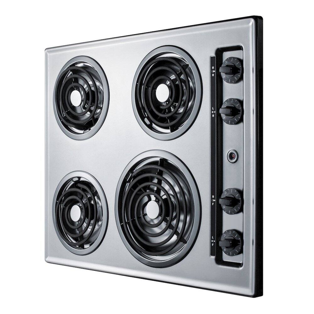 Angle. SUMMIT - 24" Wide 230V 4-Burner Coil Cooktop - Silver.