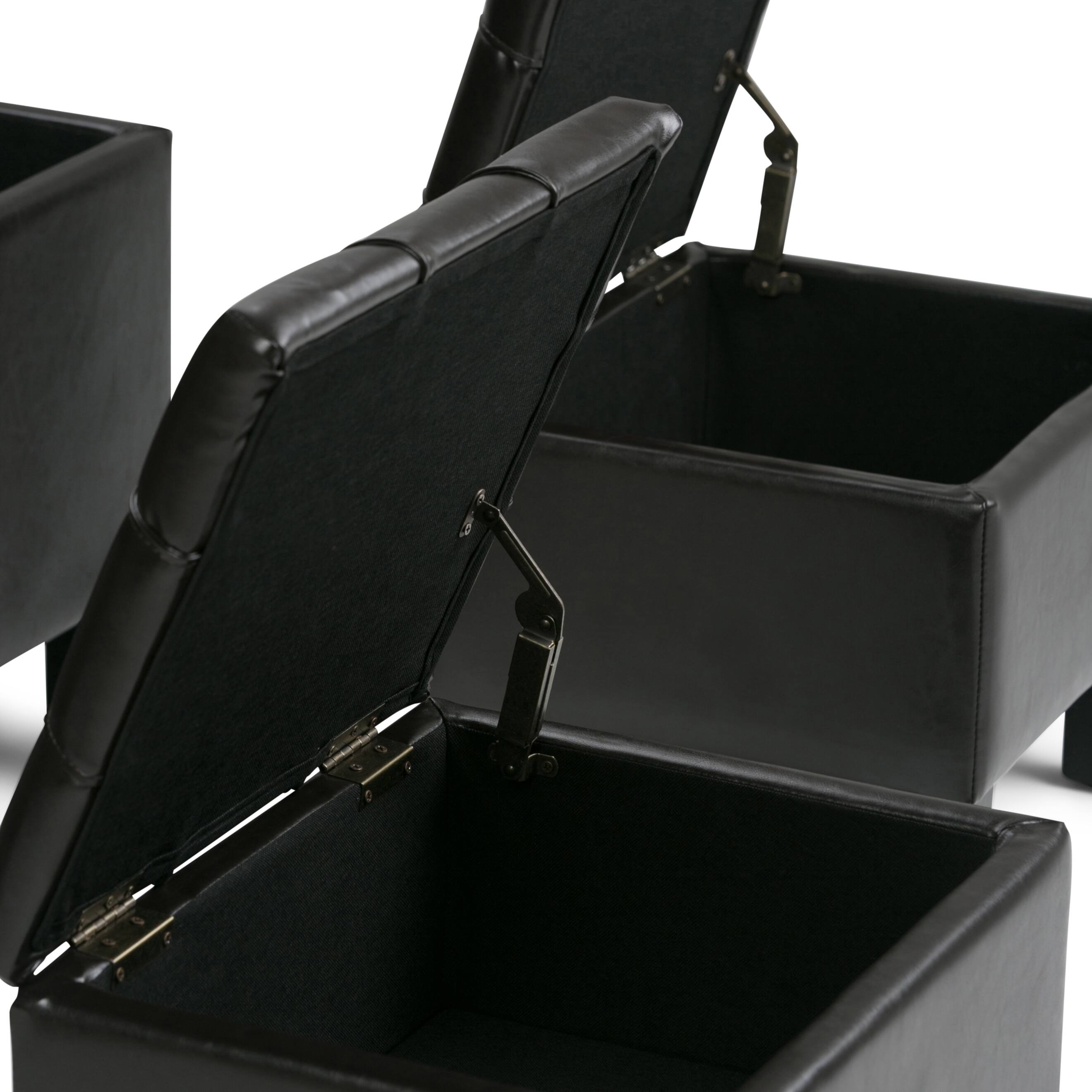 Alt View 1. Simpli Home - Dover 44 inch Wide Contemporary Rectangle 3 Pc Storage Ottoman in Tanners Brown Vegan Faux Leather, Assembled - Tanners Brown.