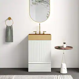 Loheer - 20 inch white bathroom vanity with brushed gold metal sink freestanding bathroom cabinet - Matte White