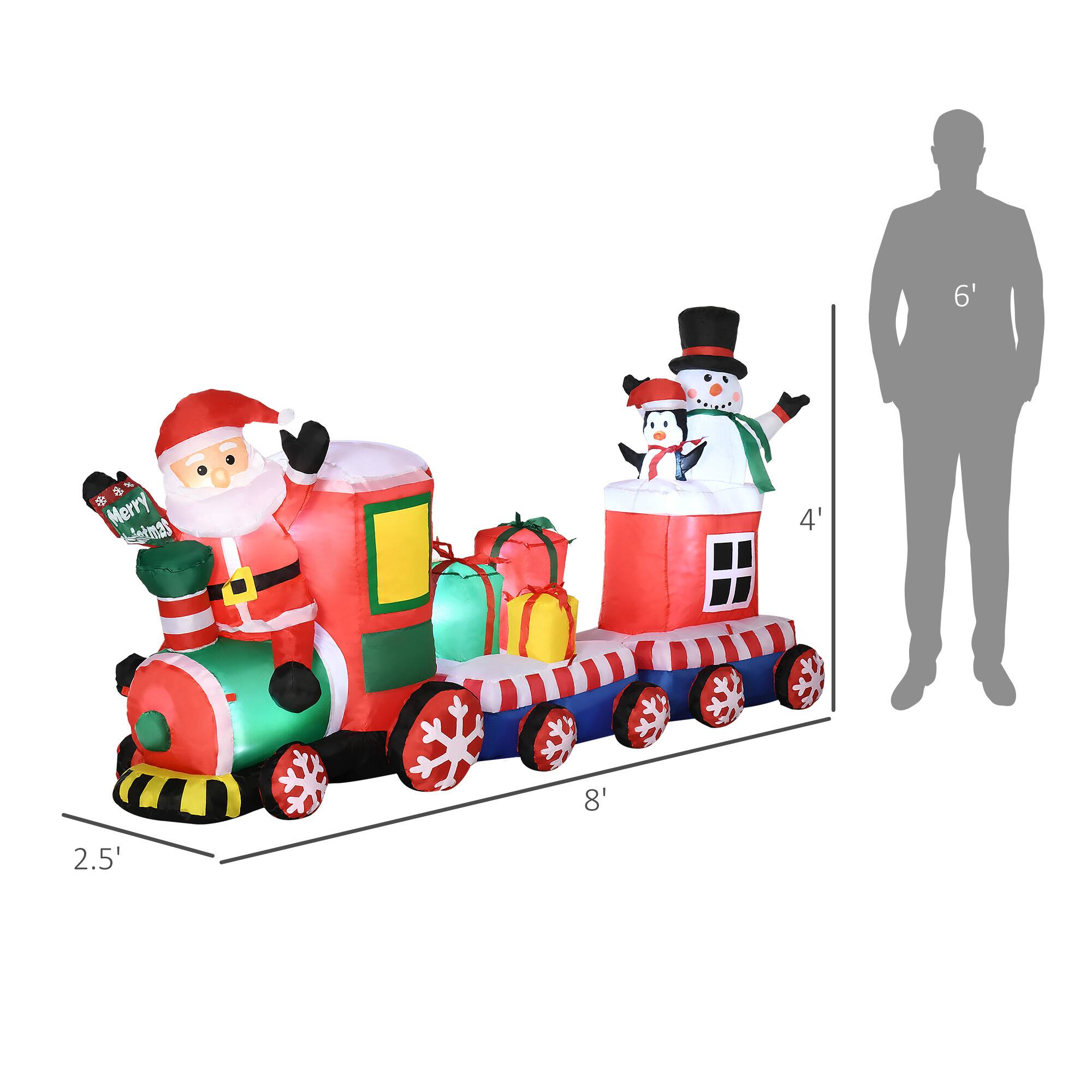 Alt View 2. Outsunny - 8ft Christmas Inflatable Train with Santa, Snowman, Penguin, LED Yard Decor - Red.