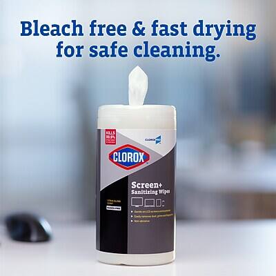 Bleach free & fast drying for safe cleaning.

KILLS . CLOSGE CLOROX Screen+ Sanitizing Wipes
