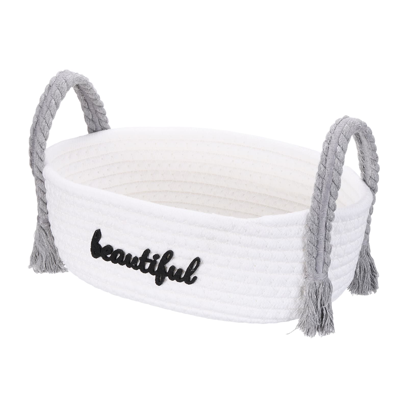 Unique Bargains - Rectangular Rope Basket, 11x5.9x7.1inch Small Woven Basket with Handles for Shelf Storage Home Decor Gift Chest - White/Gray