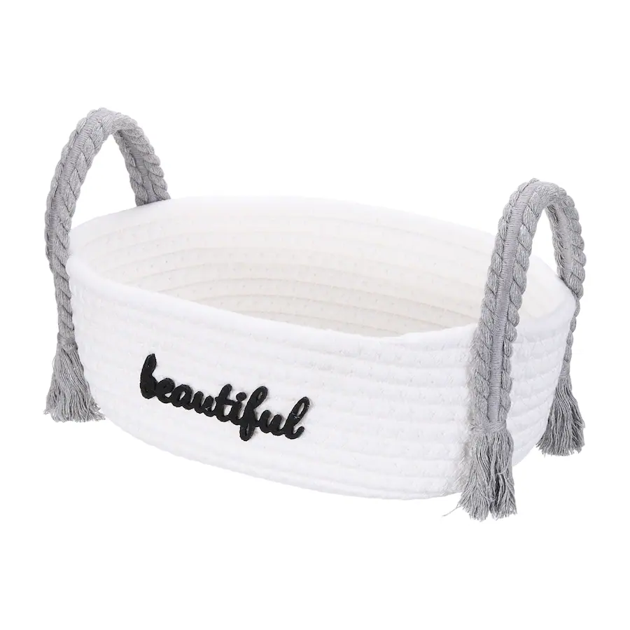 Small White Box Rack Unique Bargains Rectangular Rope Basket, 11x5.9x7.1inch Small Woven ...