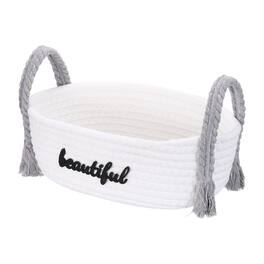 Unique Bargains - Rectangular Rope Basket, 11x5.9x7.1inch Small Woven Basket with Handles for Shelf Storage Home Decor Gift Chest - White/Gray
