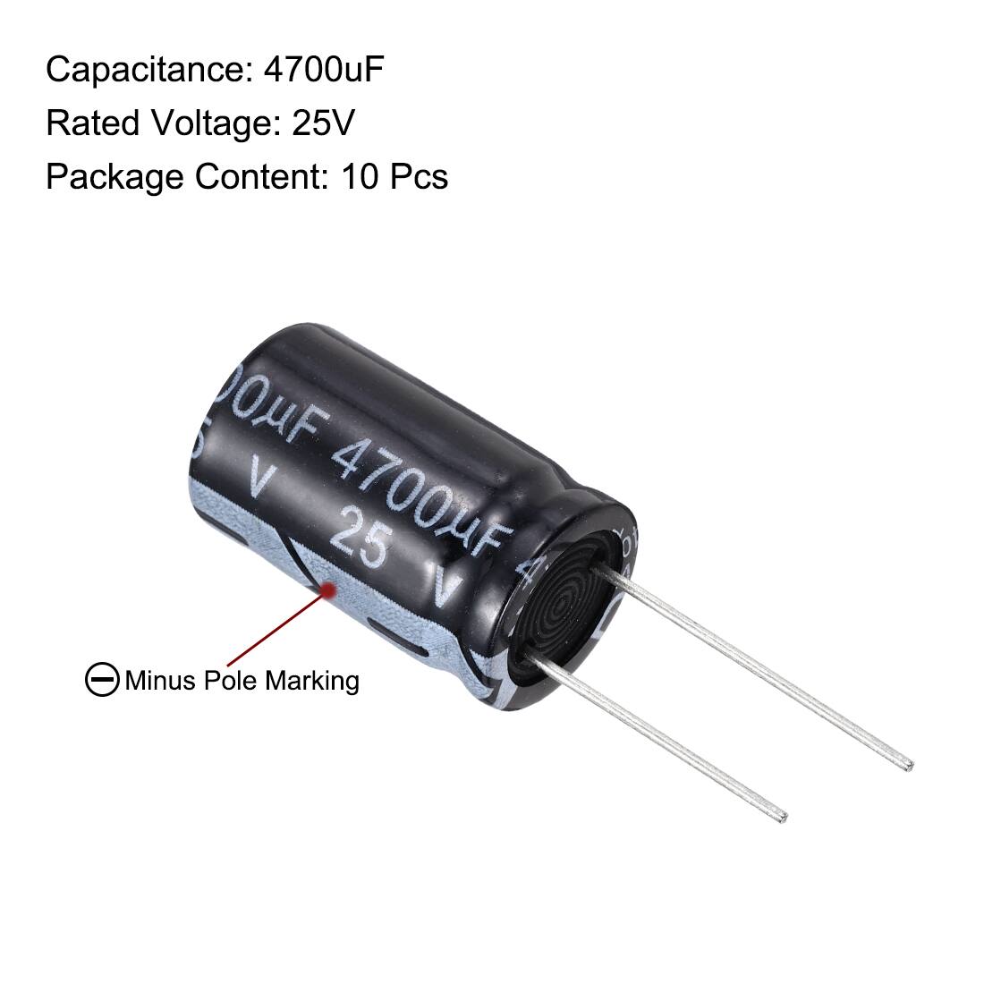 Capacitance: 4700uF  
Rated Voltage: 25V  
Package Content: 10 Pcs  

DOUF V 4700UF 25 4  
Minus Pole Marking