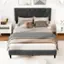 Back. Costway - Full Size Bed Frame with Button-Tufted Headboard & Wooden Slats Easy Assembly - Gray.