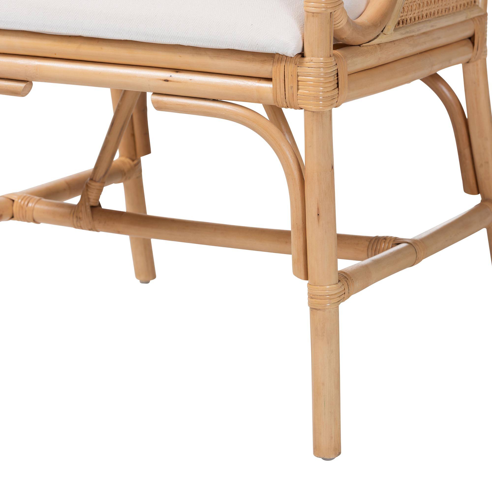 Alt View 2. bali & pari - Matt Natural Rattan Armchair with Upholstered Seat - Natural Rattan/White.
