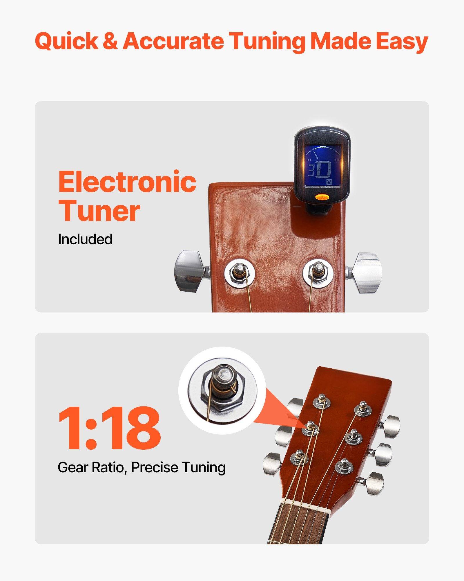 Quick & Accurate Tuning Made Easy

Electronic Tuner Included

1:18 Gear Ratio, Precise Tuning