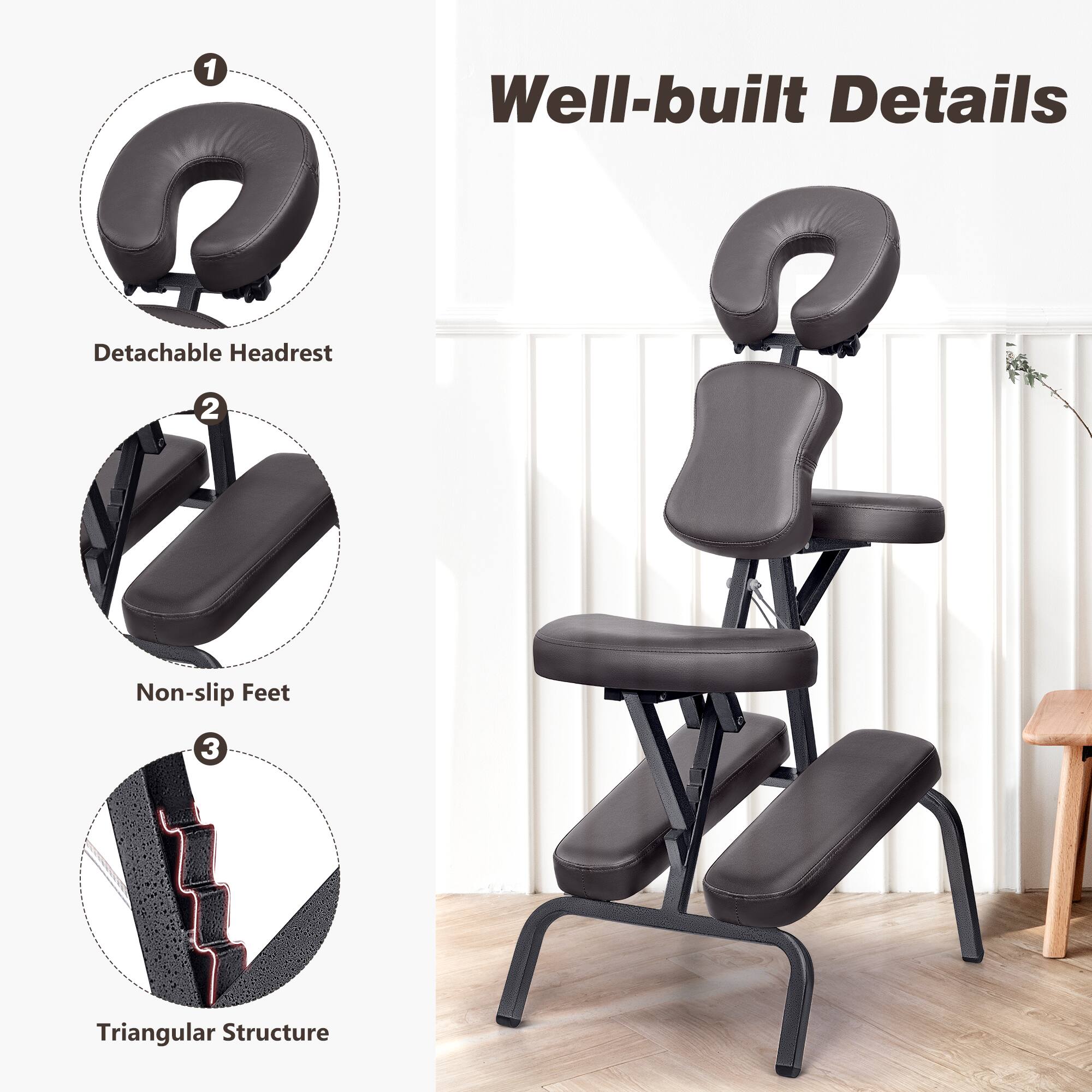1 Detachable Headrest
2 Non-slip Feet
3 Triangular Structure
