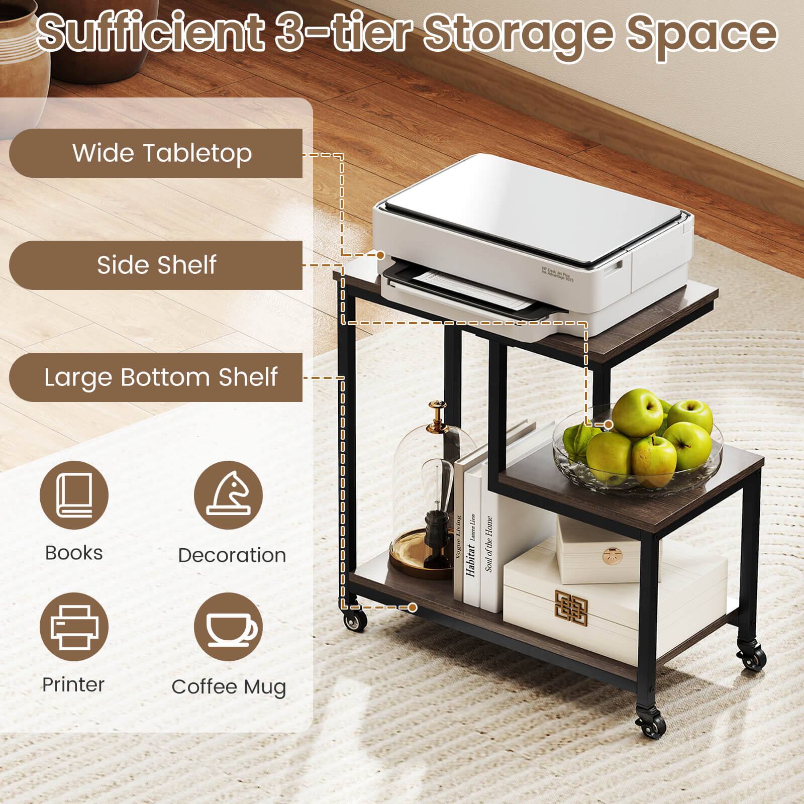 Sufficient 3-tier Storage Space Wide Tabletop Side Shelf Large Bottom Shelf Books Decoration Lone Tiger Giving Tiger Habitat House of the Soal Printer Coffee Mug.