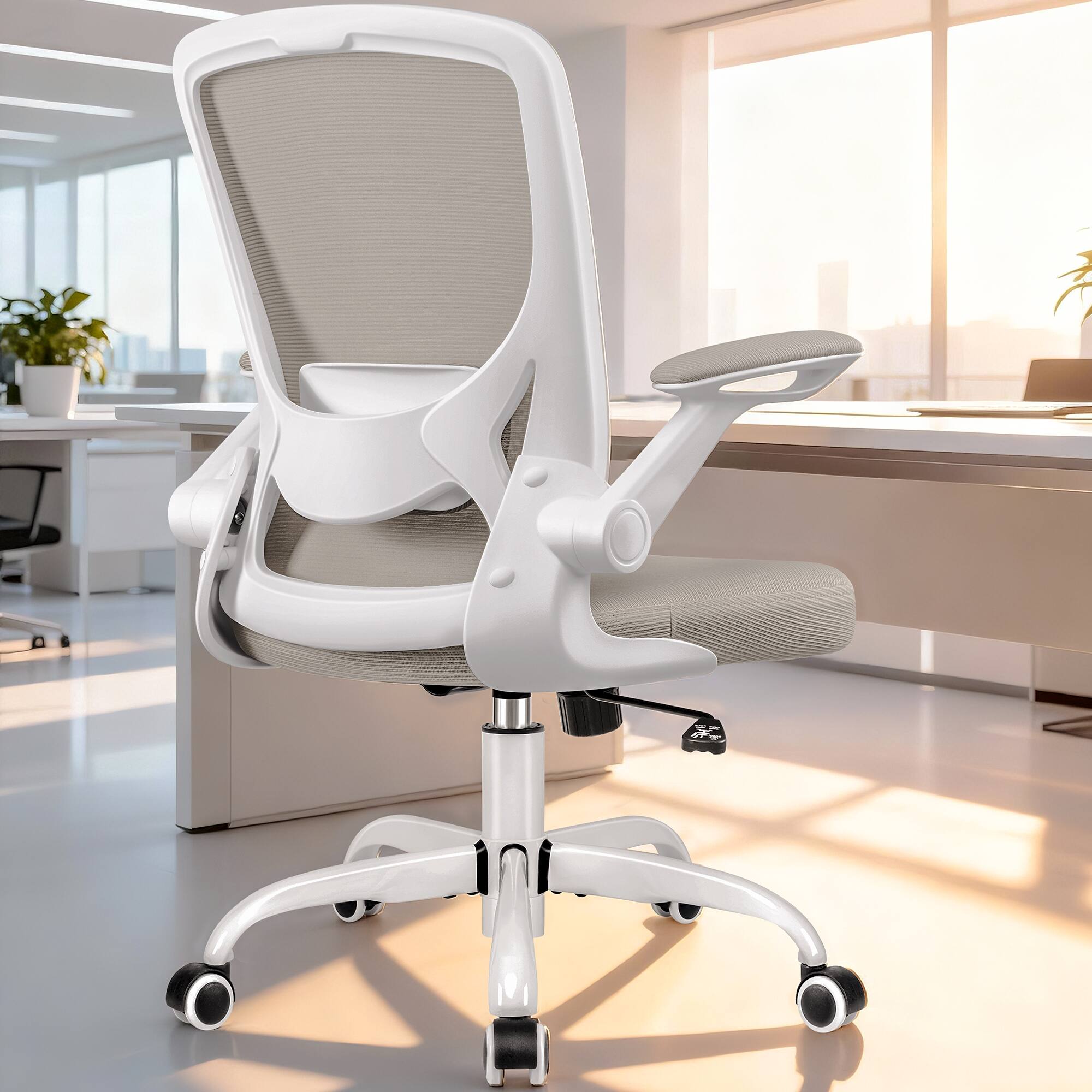 Alt View 4. KERDOM - Colorful Mesh Ergonomic Office Chair with Adjustable Lumbar Support & Height, Swivel Desk Chair with Flip-up Arms, Tilt - Light Grey.