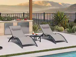 PURPLE LEAF - 3-Pieces Oversized Aluminum Outdoor Chaise Lounge Patio Lounge Chair with Side Table - Taupe