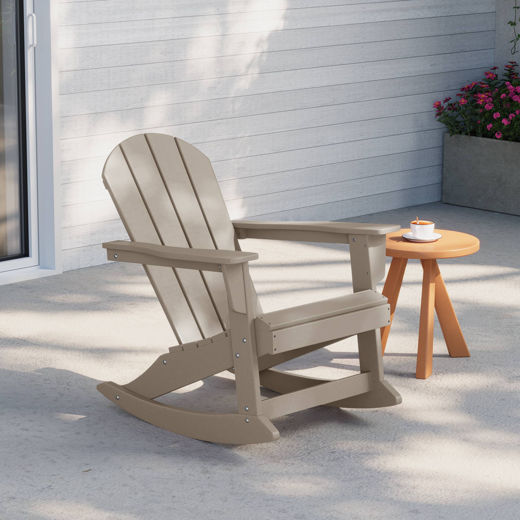 Angle. WestinTrends - WestinTrends Malibu Outdoor / Patio Poly Adirondack rocking chair - Weathered Wood.