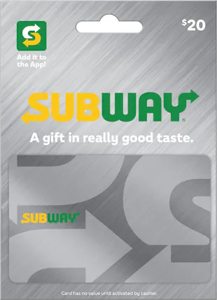 Front. Subway - $20 Gift Card.