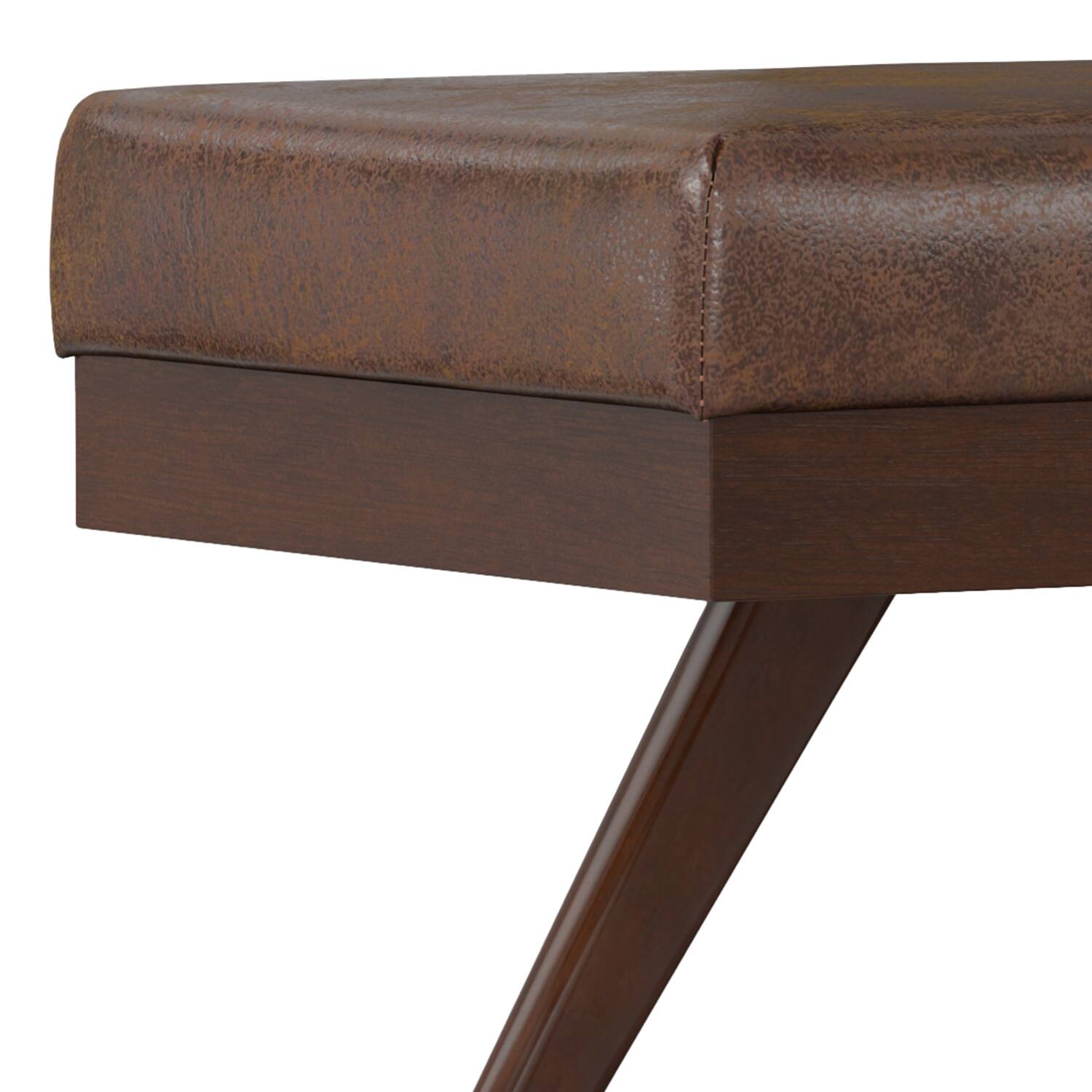 Alt View 3. Simpli Home - Chanelle SOLID HARDWOOD Mid Century Ottoman Bench in Distressed Chestnut Brown - Distressed Chestnut Brown.
