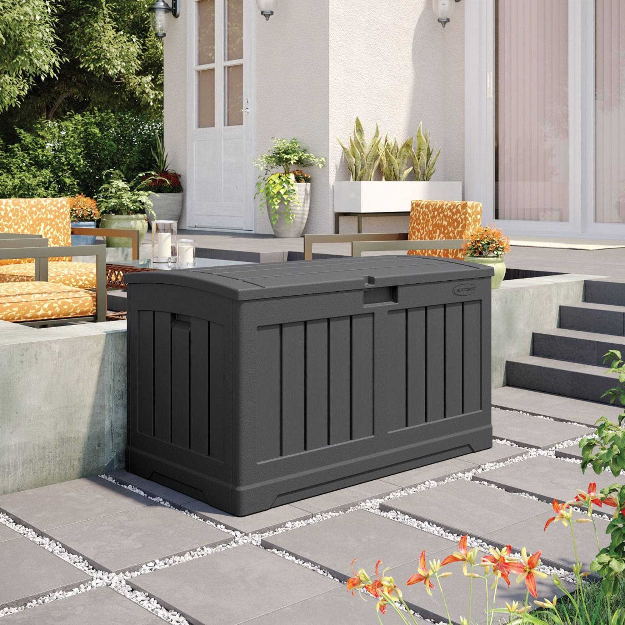 Alt View 5. Suncast - Suncast 50 Gallon Medium Resin Outdoor Storage Deck Box with Lid, Peppercorn - Peppercorn.