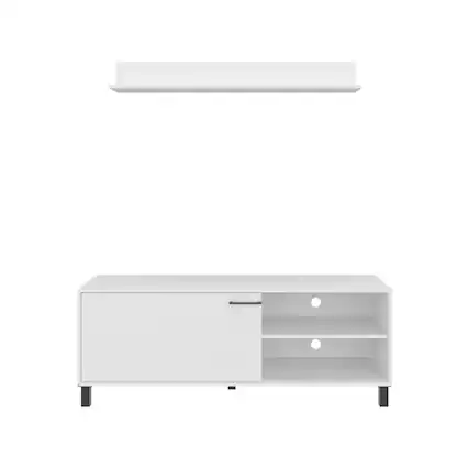 Front. TuHome - Tv Stand Two Doors, Open Shelves And Spacious Top Surface, White - White.