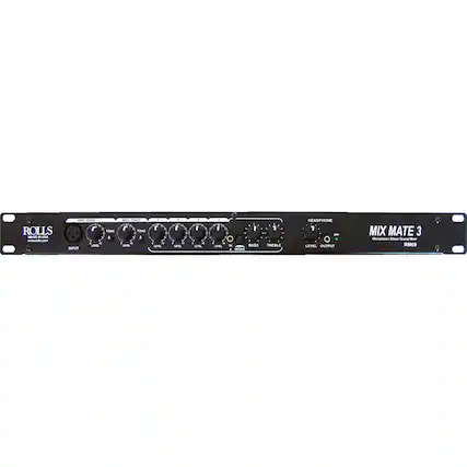 ROLLS MADE IN USA
MIC ONE LEVEL INPUT
TONE
MIC TWO TONE LOVOL
1 10 UNEL
2 10 LEVEL
: 1 10 LEVEL
- I O 10 UML N BASS - MONO
TREBLE
HEADPHONE 1 O LEVEL OUTPUT
MIX MATE 3 Microphone Stereo Source Mear RM69