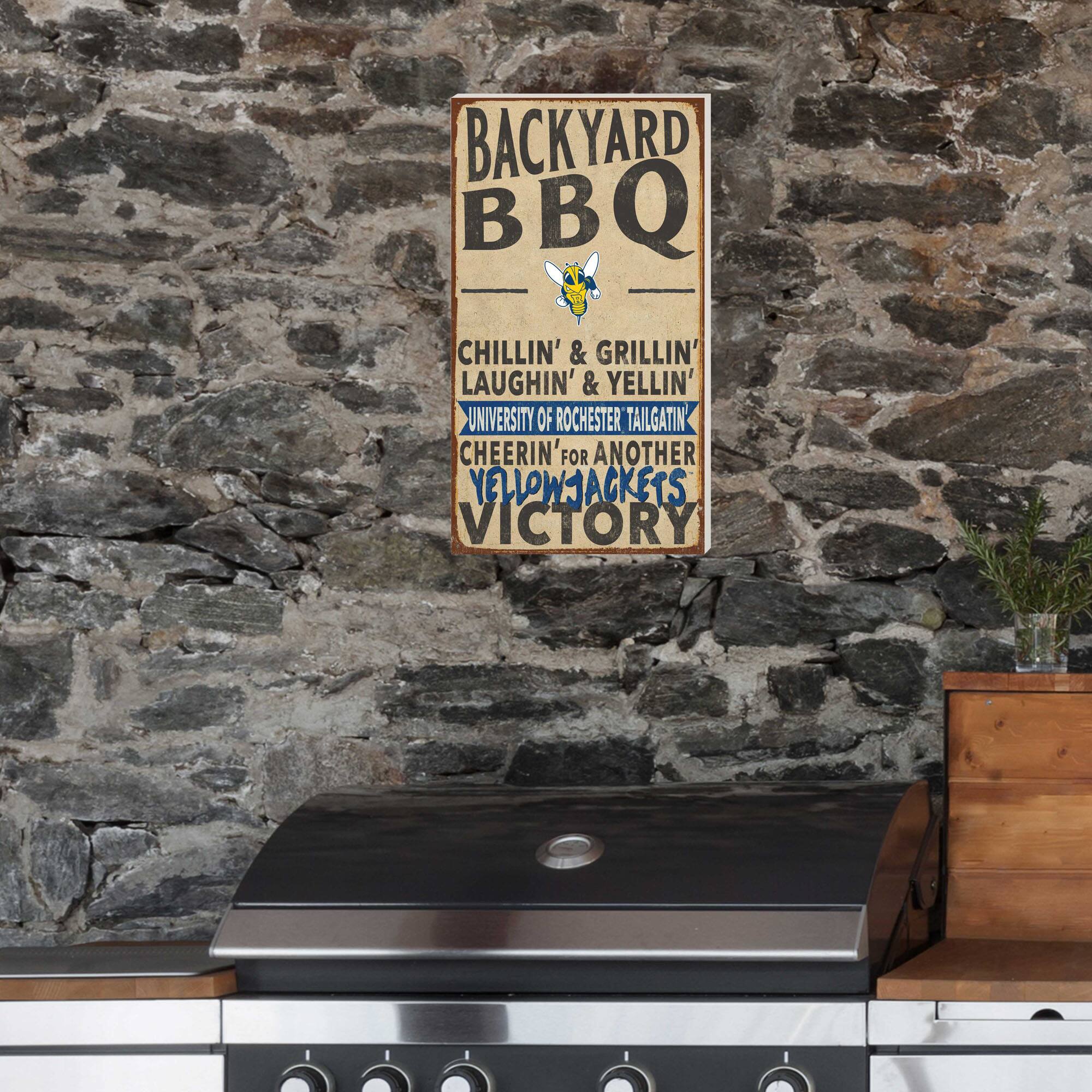 BACKYARD BBQ  
CHILLIN' & GRILLIN'  
LAUGHIN' & YELLIN'  
UNIVERSITY OF ROCHESTER TAILGATIN'  
CHEERIN' FOR ANOTHER YELLOWJACKETS VICTORY