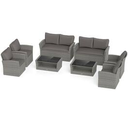 Gymax - Set Of 8 Patio Furniture Set w/ 4 Rattan Chairs Loveseat Coffee Table Cushions - Mix Gray