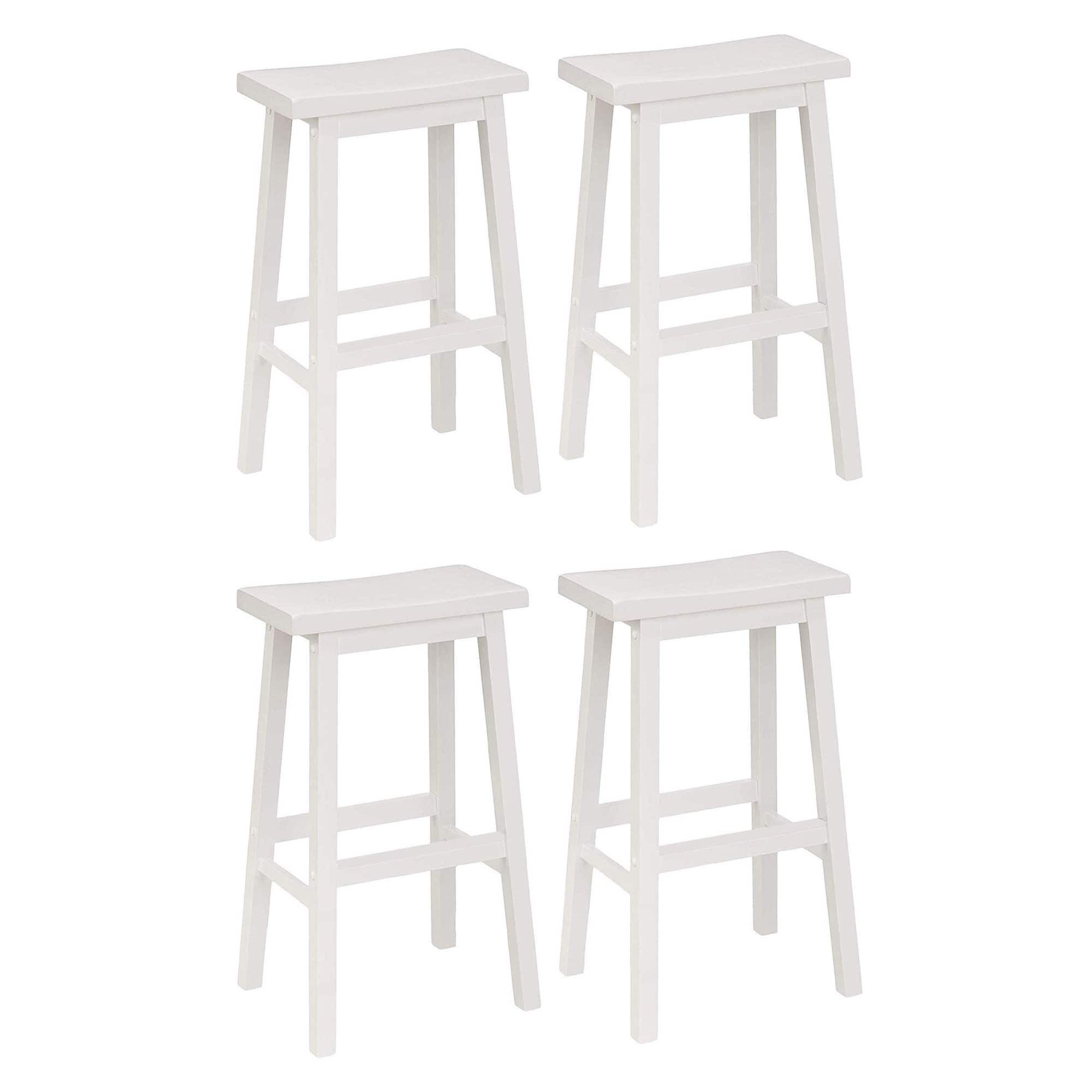 PJ Wood - Classic 29 Inch Saddle Seat Kitchen Bar Counter Stool, (4 Pack) - White