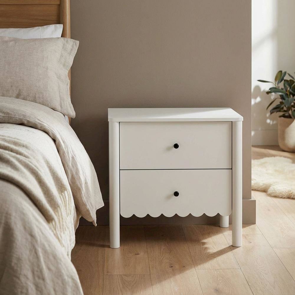 Angle. FurniFact - Bedside Nightstand with 2 Drawers in Elegant Finish - White.