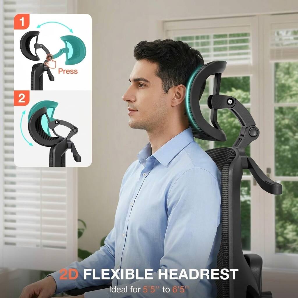 1. Press
2. 2D FLEXIBLE HEADREST
Ideal for 5'5" to 6'5"