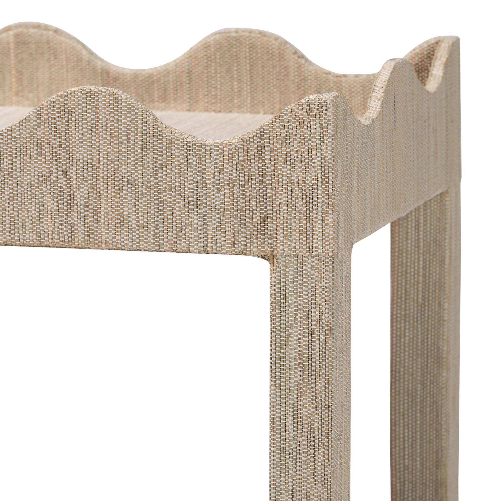 Back. bali & pari - bali & pari Sebastian Grasscloth Scalloped End Table - 2-Tier Accent Table with Open Shelf Storage, Beige - Beige.