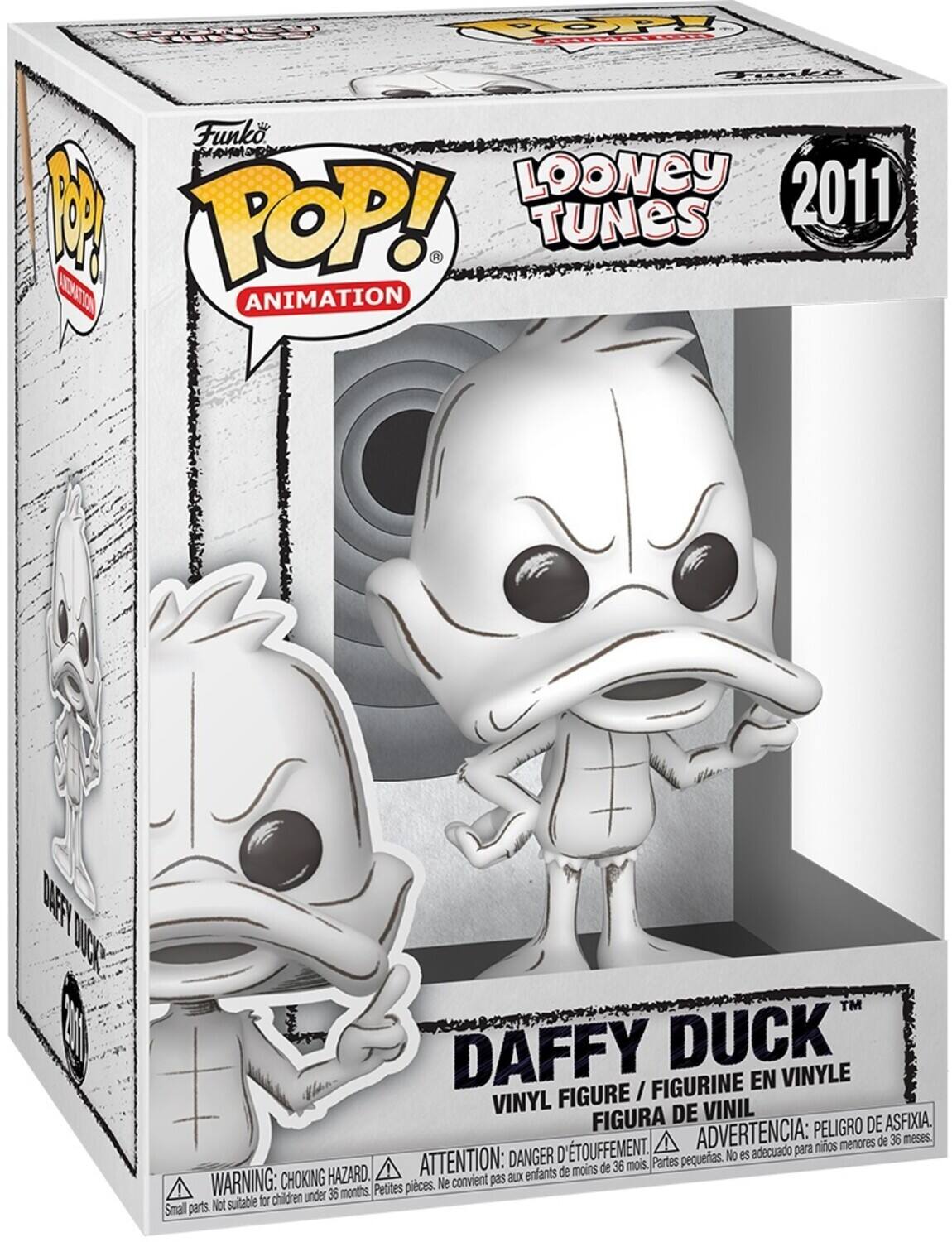 Funko POP! Animation  
Looney Tunes  
2011  
Daffy Duck  

Vinyl Figure / Figurine en Vinyle / Figura de Vinil  

Warning: Choking Hazard. Small parts. Not suitable for children under 36 months.  
Advertencia: Peligro de asfixia. No es adecuado para niños menores de 36 meses.  
Attention: Danger d'étouffement. Ne convient pas aux enfants de moins de 36 mois.