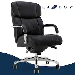 La-Z-Boy - Executive Office Chair with Lumbar Support Reclining Swivel Bonded Quilted Leather Ergonomic Desk Chair for Home Office - Black